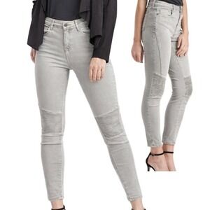 Pistola Womens Audrey Moto Skinny Jeans Ribbed Knee Grey‎ Sage Mid Rise Size 27